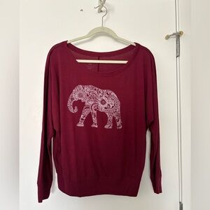 Sudara Burgundy Long Sleeve Top with Elephant Design